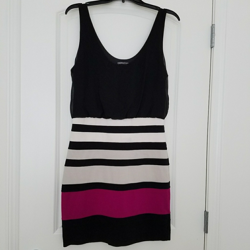 Express Women's Black & Fuchsia Striped Tank Dress